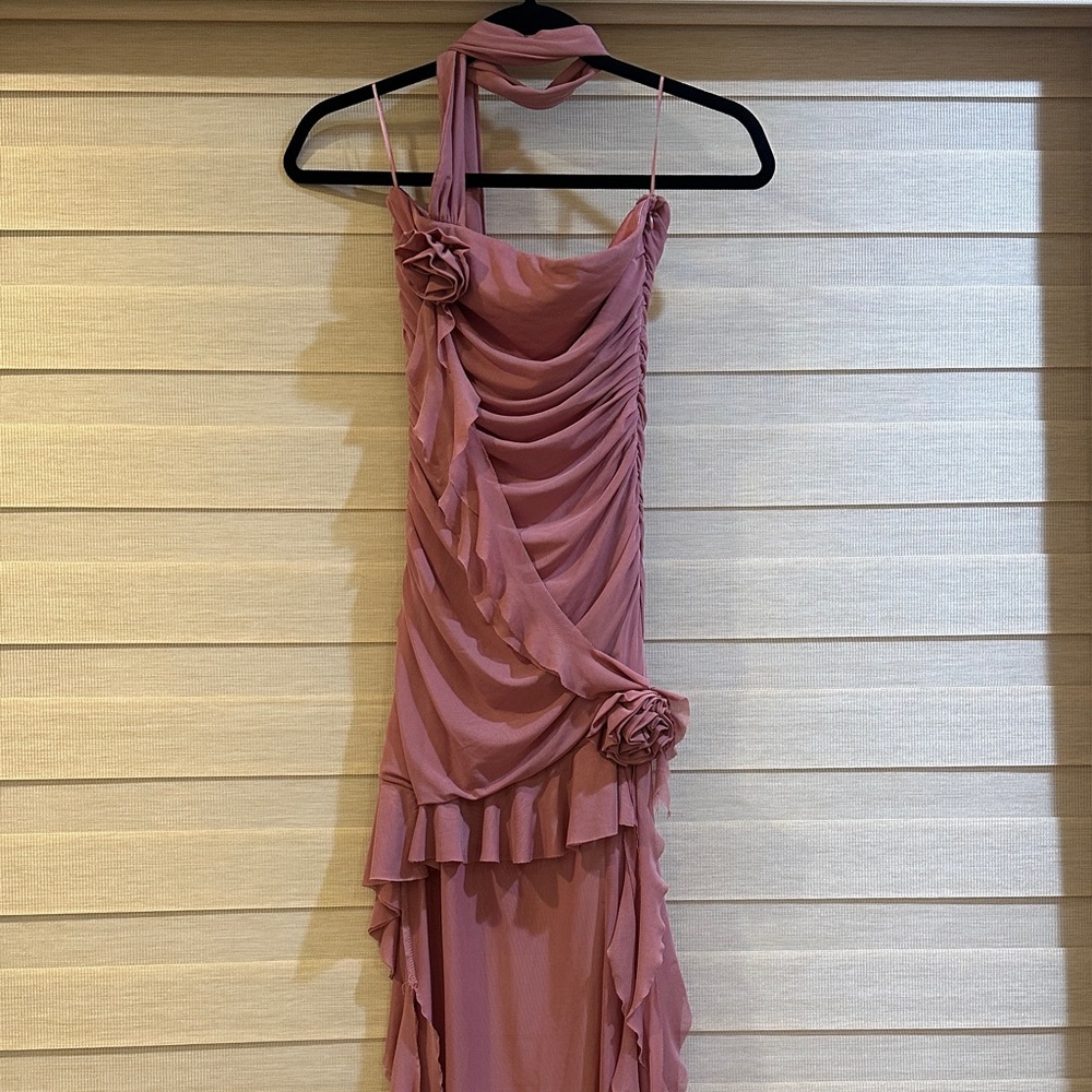 Mauve Dress With Neck Scarf